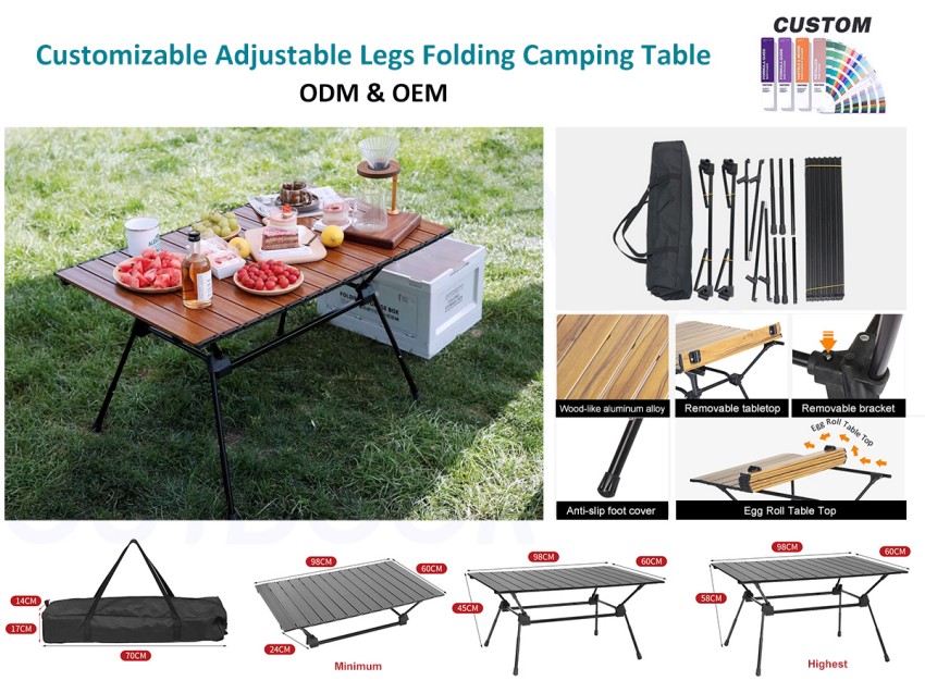 ချိန်ညှိနိုင်သော ခြေထောက်များ Folding Camping Table
