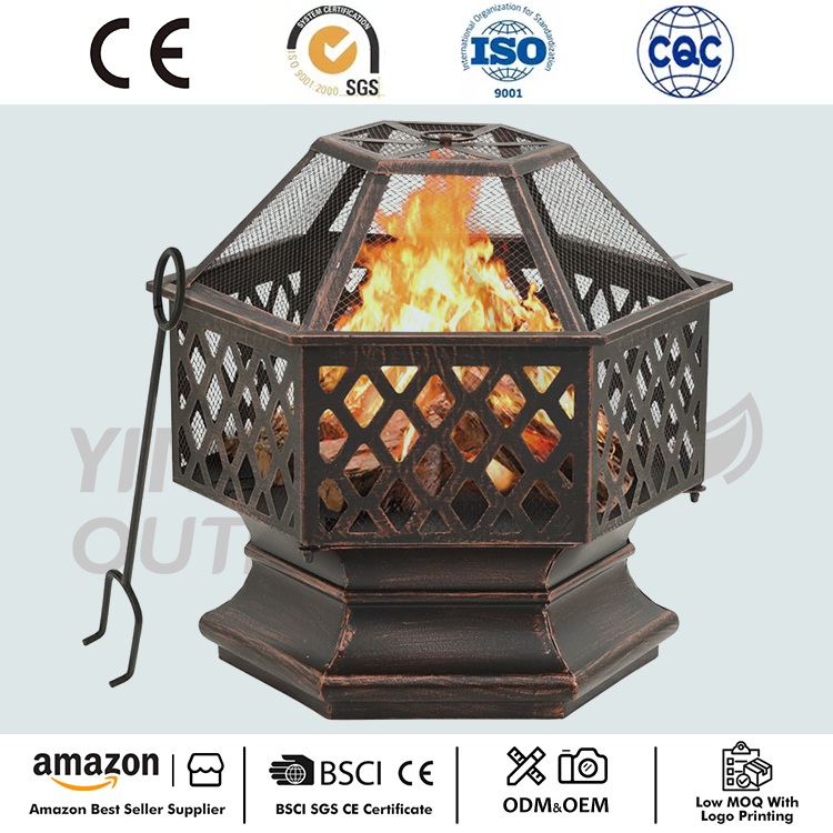 Hexagon Wood Bronze Finish Steel Fire Pit ၊